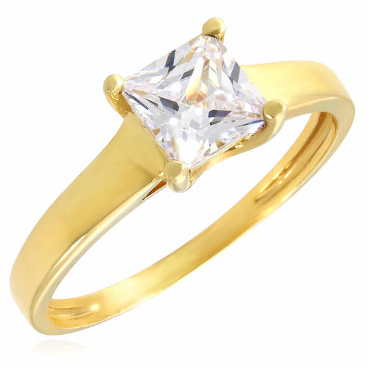 14K Yellow Gold 0.75CT CZ Princess-Cut Solitaire Engagement Ring