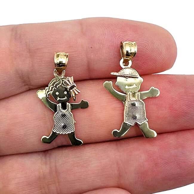 14K Real Gold Tri-Color White Rose Boy or Girl Pendant 0.9"