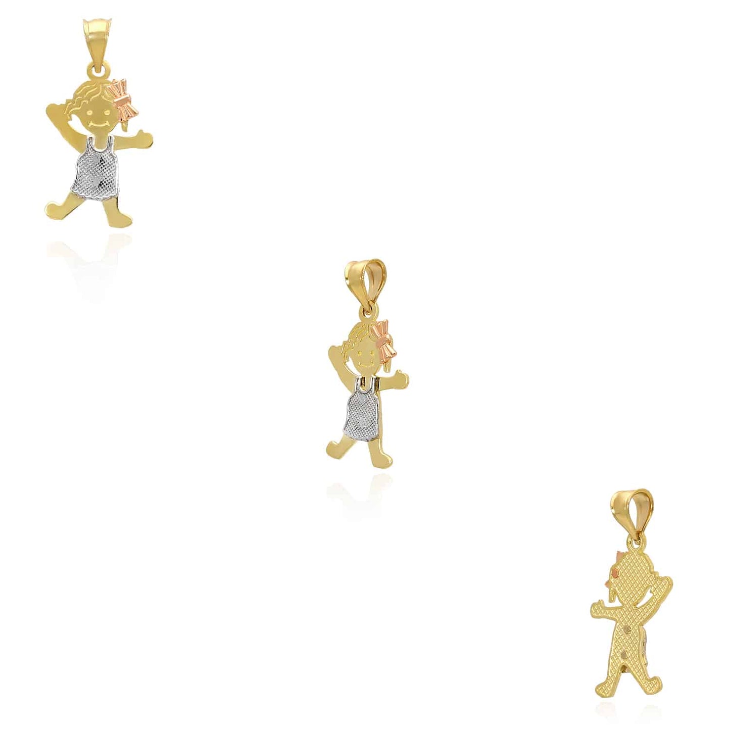 14K Real Gold Tri-Color White Rose Boy or Girl Pendant 0.9"