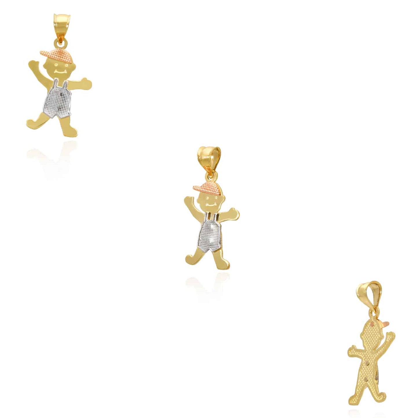 14K Real Gold Tri-Color White Rose Boy or Girl Pendant 0.9"