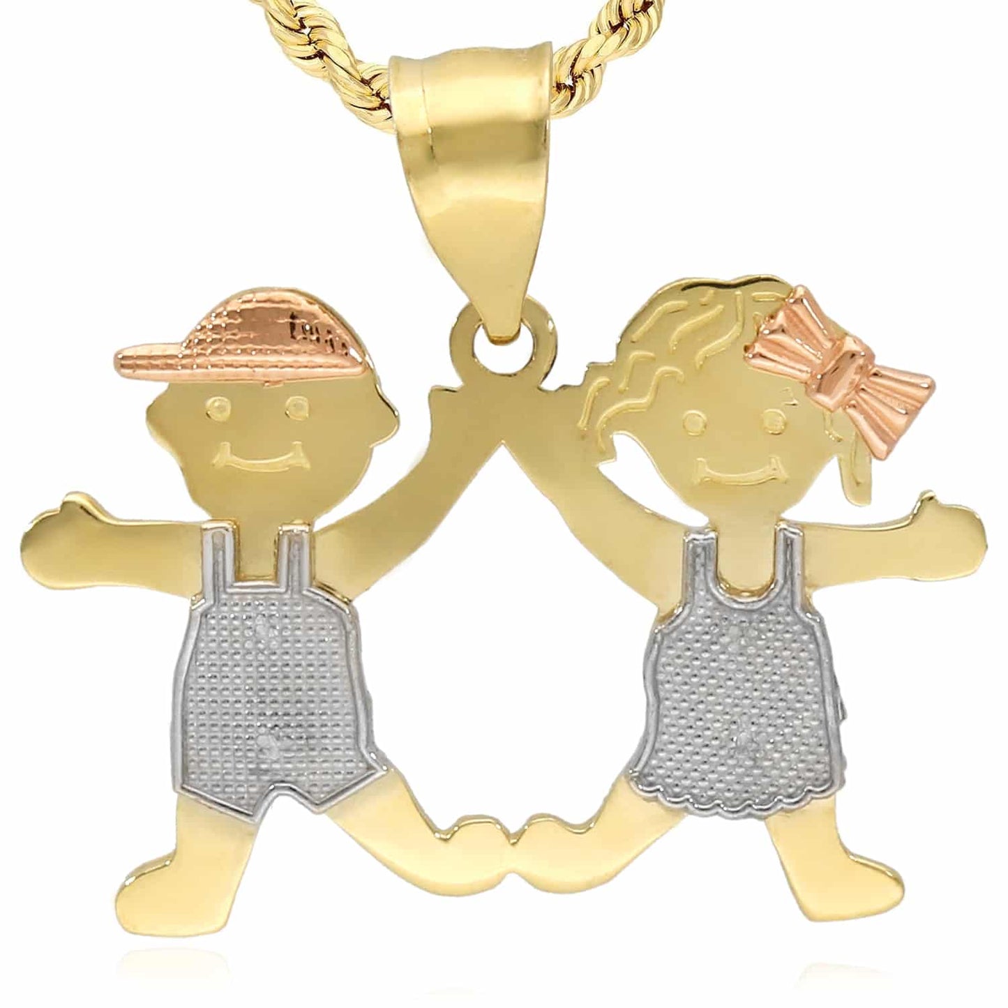 14K Real Gold Tri-Color Boy Girl 3 Choices Pendant 0.9"