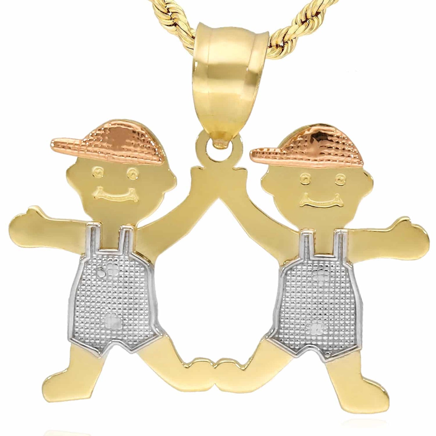14K Real Gold Tri-Color Boy Girl 3 Choices Pendant 0.9"