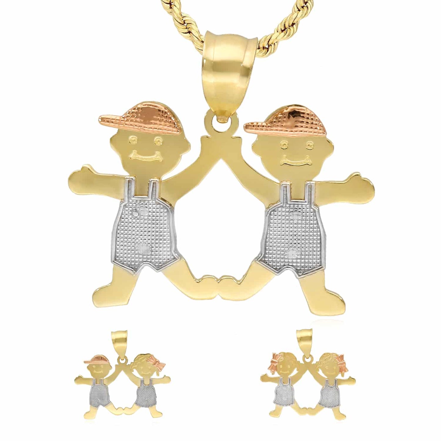 14K Real Gold Tri-Color Boy Girl 3 Choices Pendant 0.9"