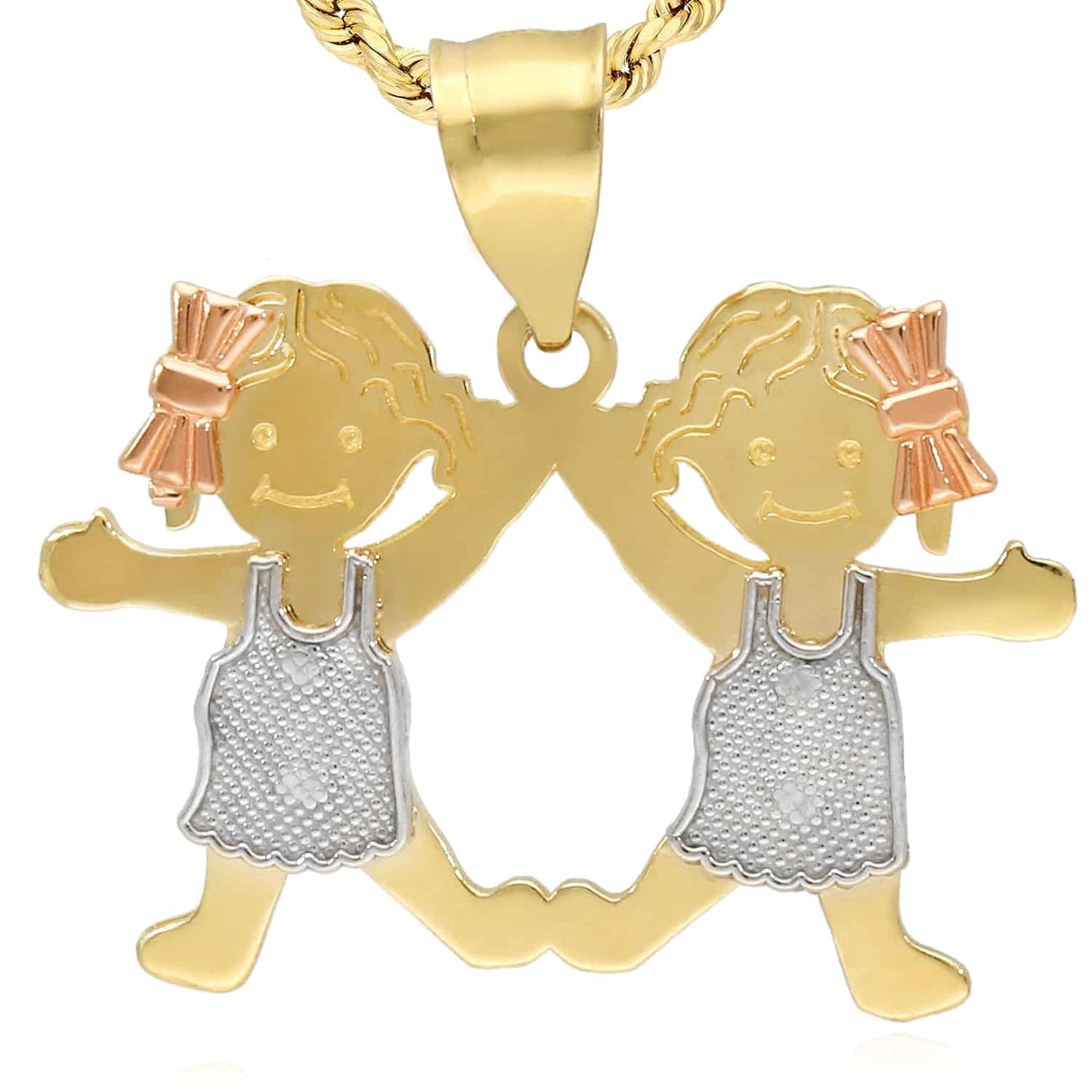 14K Real Gold Tri-Color Boy Girl 3 Choices Pendant 0.9"