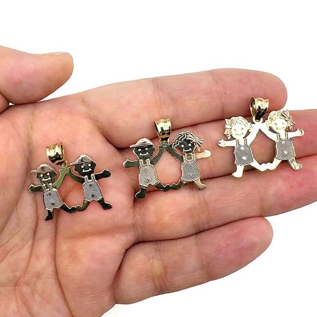 14K Real Gold Tri-Color Boy Girl 3 Choices Pendant 0.9"