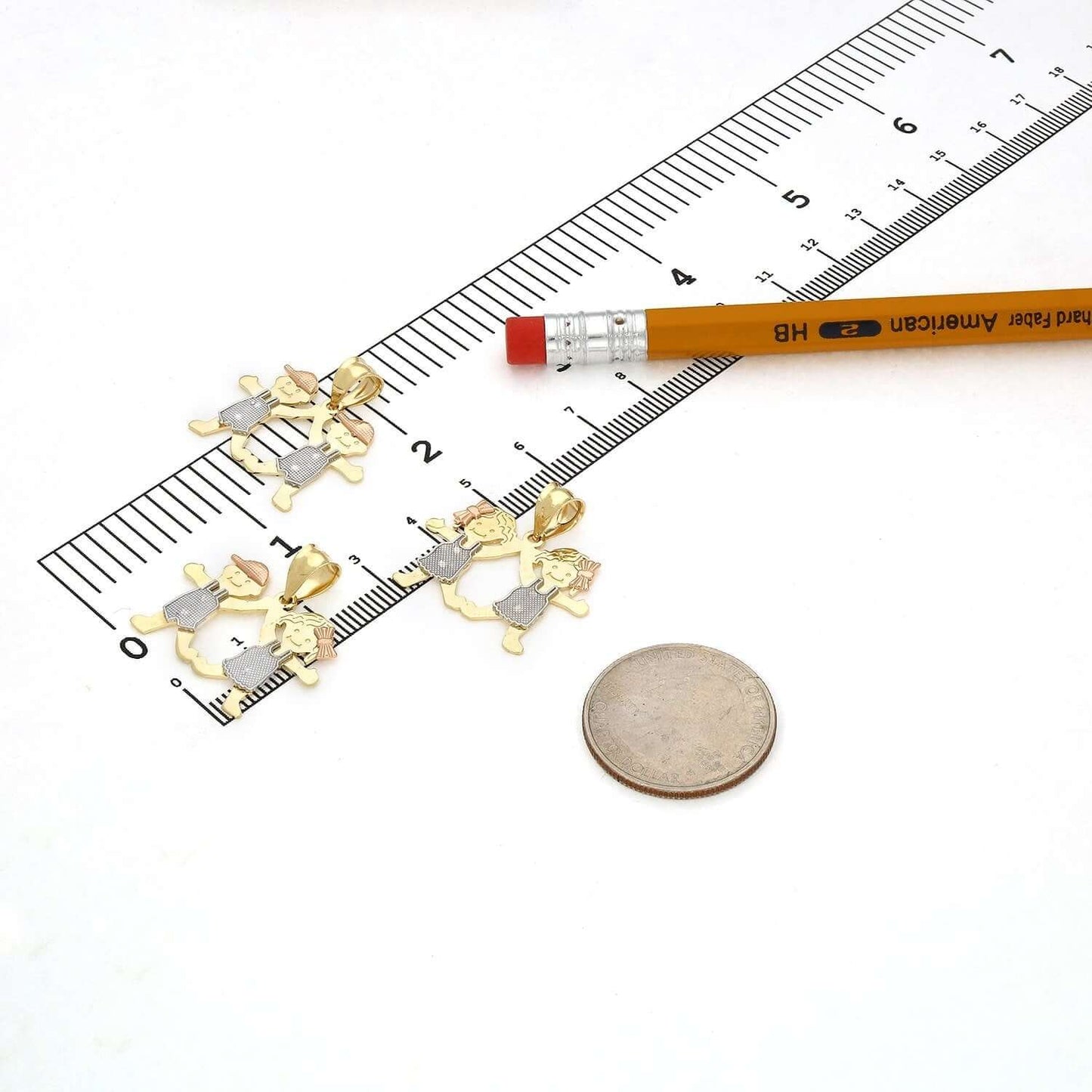 14K Real Gold Tri-Color Boy Girl 3 Choices Pendant 0.9"