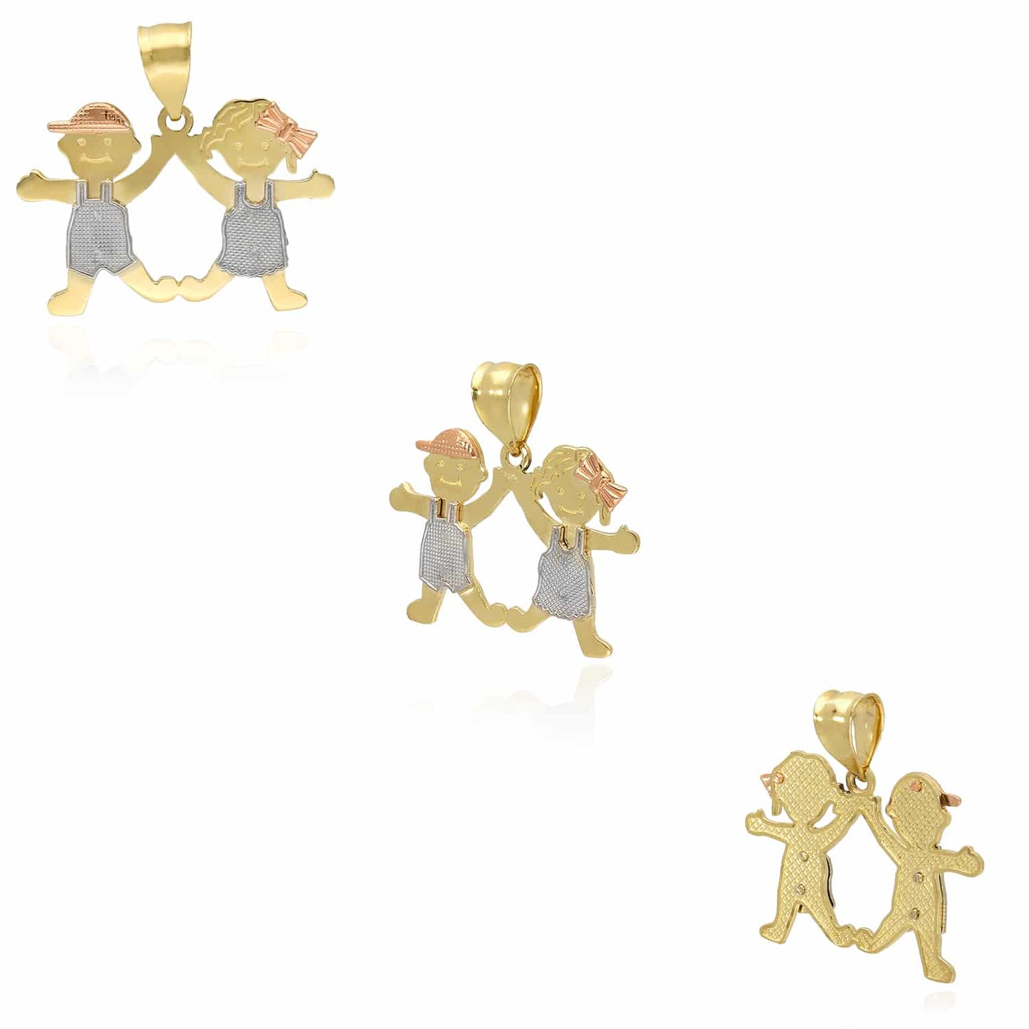 14K Real Gold Tri-Color Boy Girl 3 Choices Pendant 0.9"