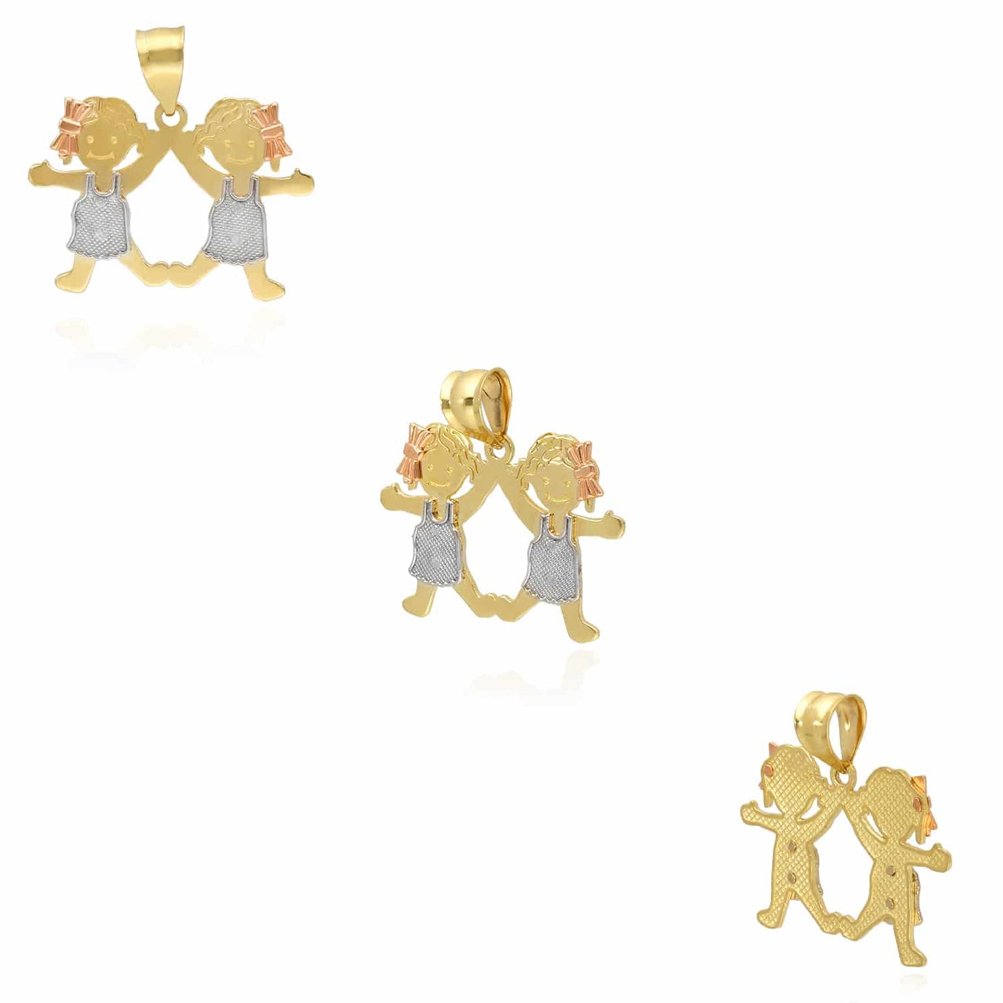 14K Real Gold Tri-Color Boy Girl 3 Choices Pendant 0.9"
