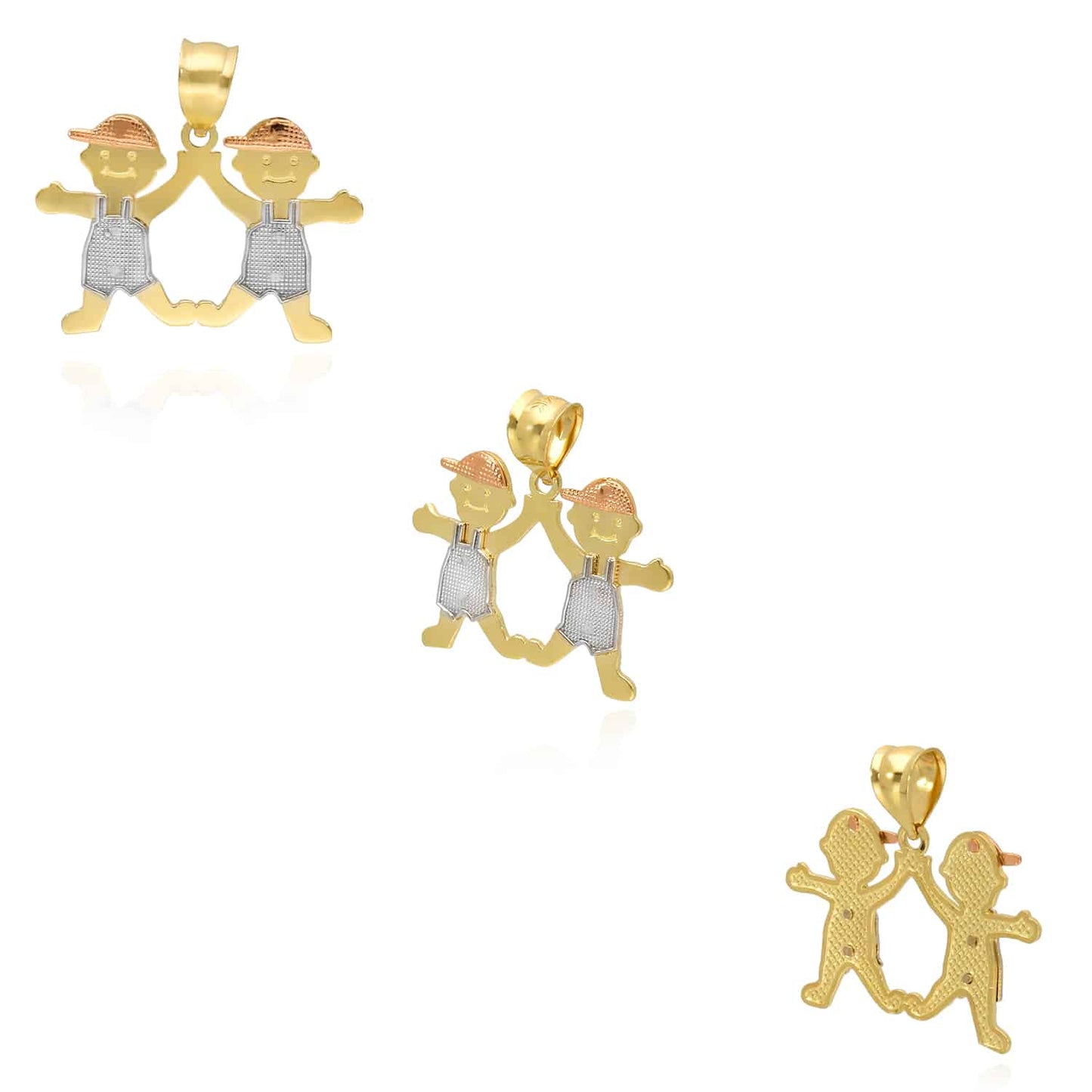 14K Real Gold Tri-Color Boy Girl 3 Choices Pendant 0.9"