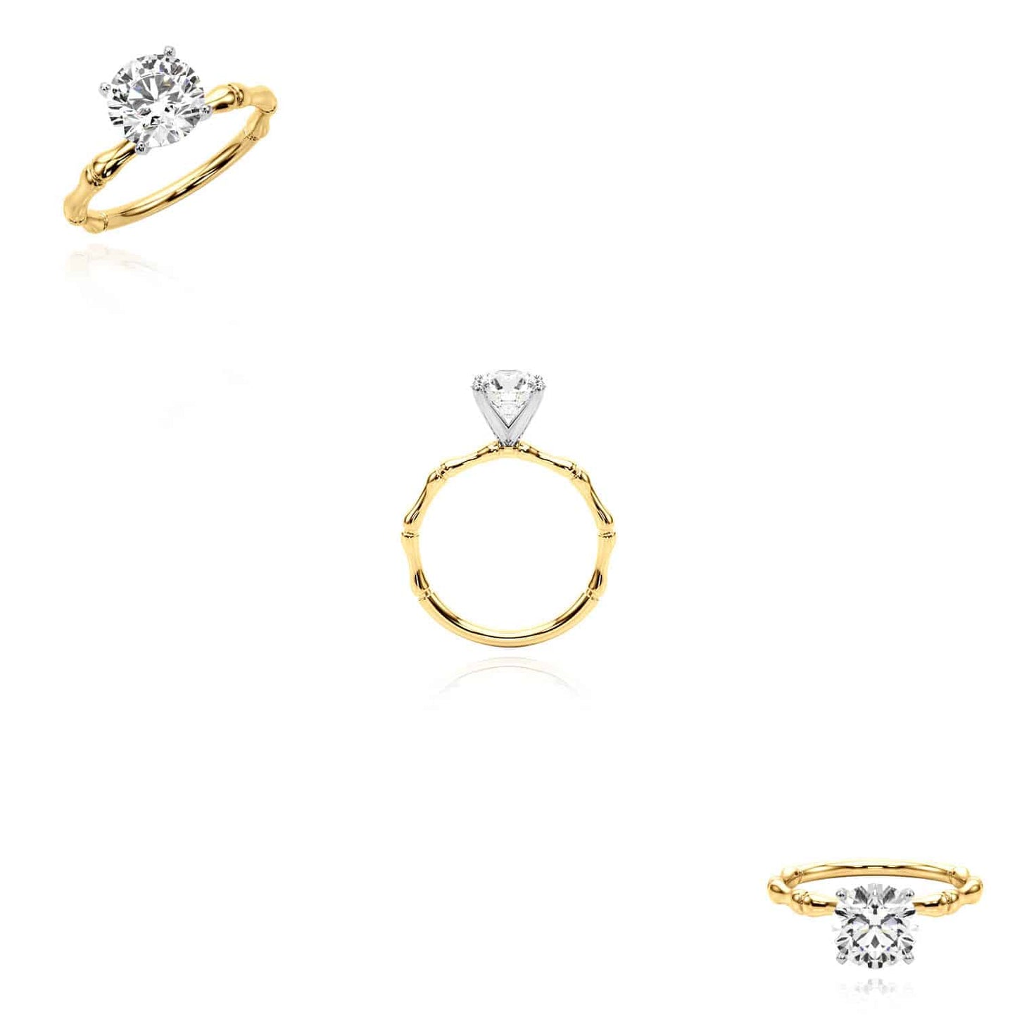 1.50CT Lab-Grown Diamond Round 14K Real Gold Bamboo Engagement Ring