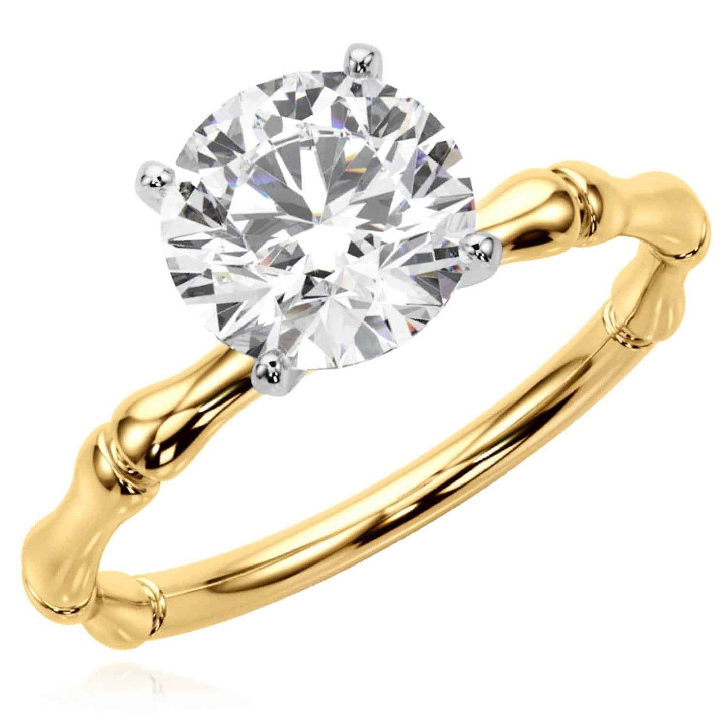 1.50CT Lab-Grown Diamond Round 14K Real Gold Bamboo Engagement Ring