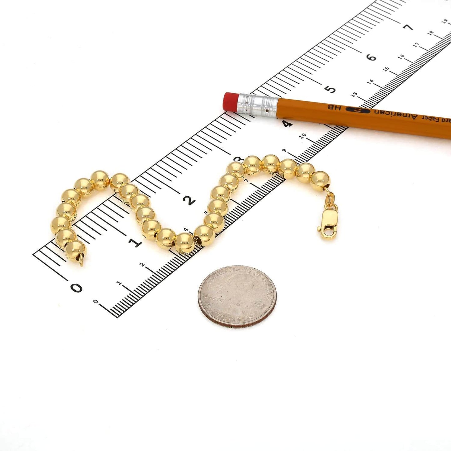 18K Gold Over Sterling Silver 7mm Solid Beaded Graduated Ball Bracelet 7"
