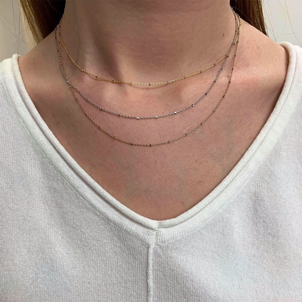14K Yellow White Rose Gold 1.2mm Cable Saturn Beads Station Chain 16"-20"