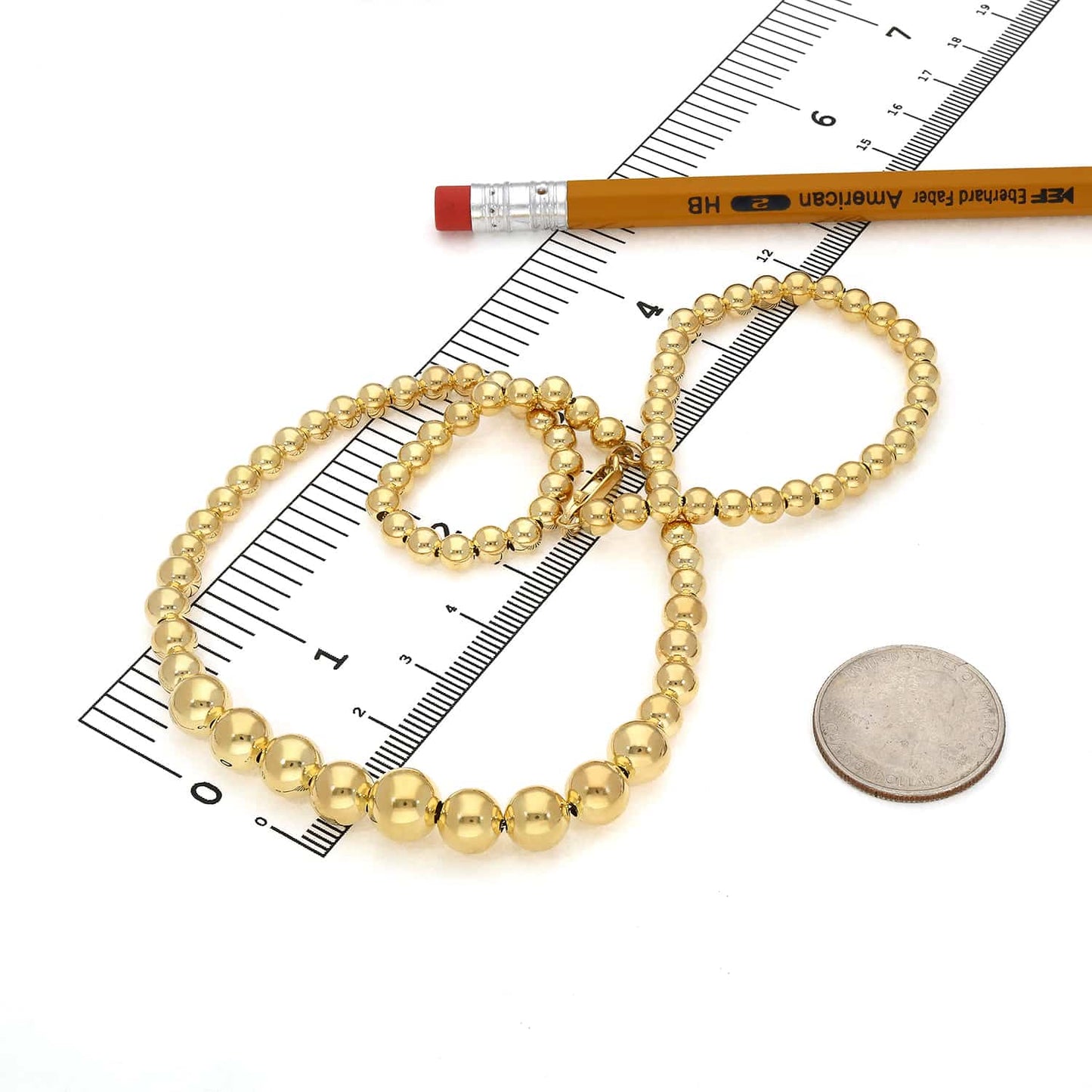 18K Gold Over Sterling Silver Beaded Graduated Ball Necklace 18"