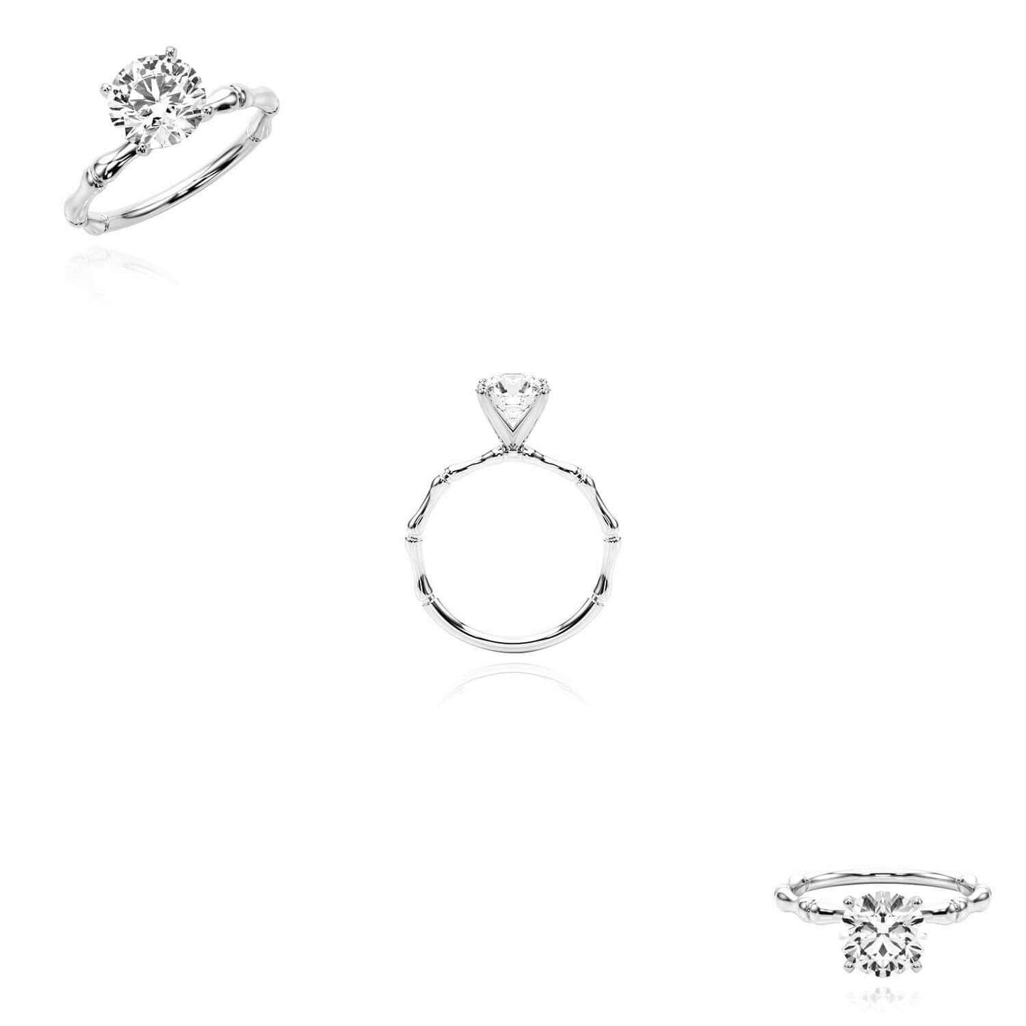 1.50CT Lab-Grown Diamond Round 14K Real Gold White Bamboo Engagement Ring