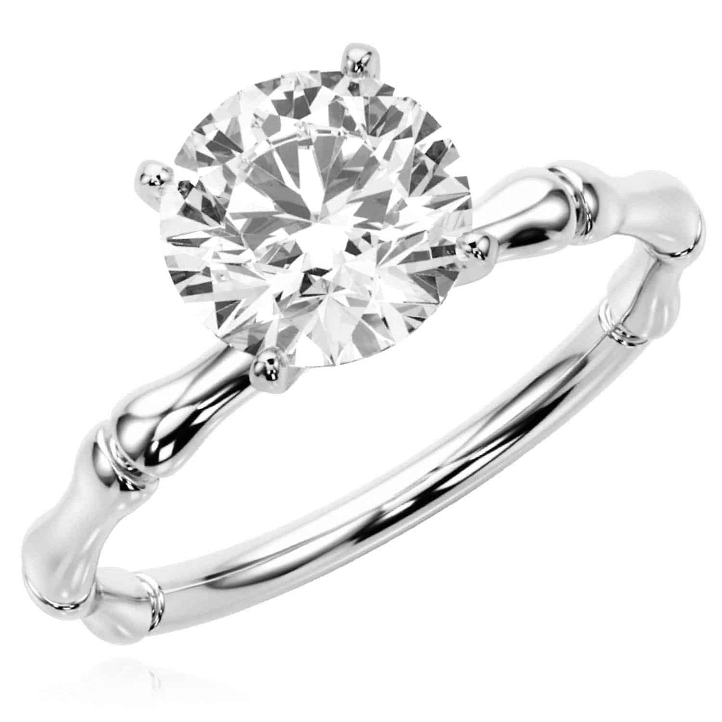 1.50CT Lab-Grown Diamond Round 14K Real Gold White Bamboo Engagement Ring