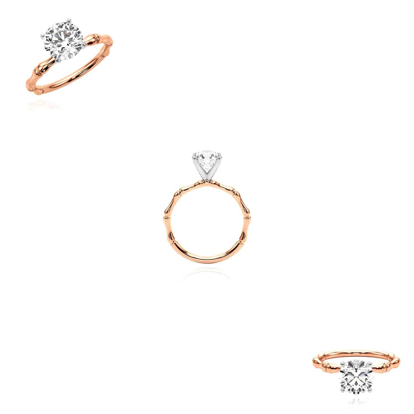1.50CT Lab-Grown Diamond Round 14K Real Gold Rose Bamboo Engagement Ring
