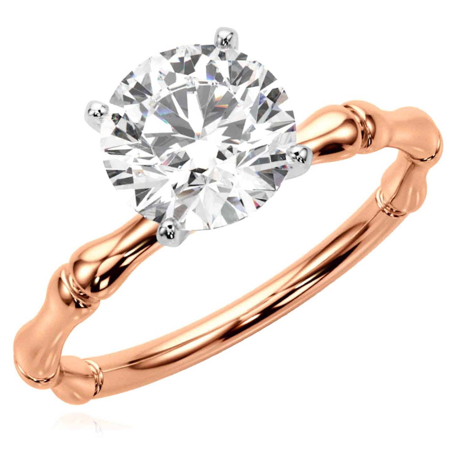 1.50CT Lab-Grown Diamond Round 14K Real Gold Rose Bamboo Engagement Ring