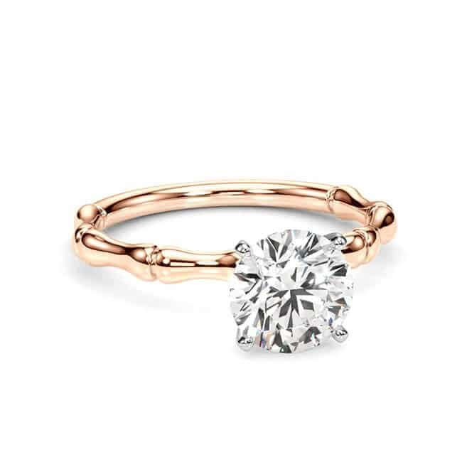 1.50CT Lab-Grown Diamond Round 14K Real Gold Rose Bamboo Engagement Ring