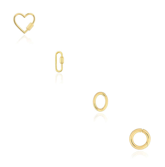 14K Gold Heart Round Paperclip Oval Lock Connectors