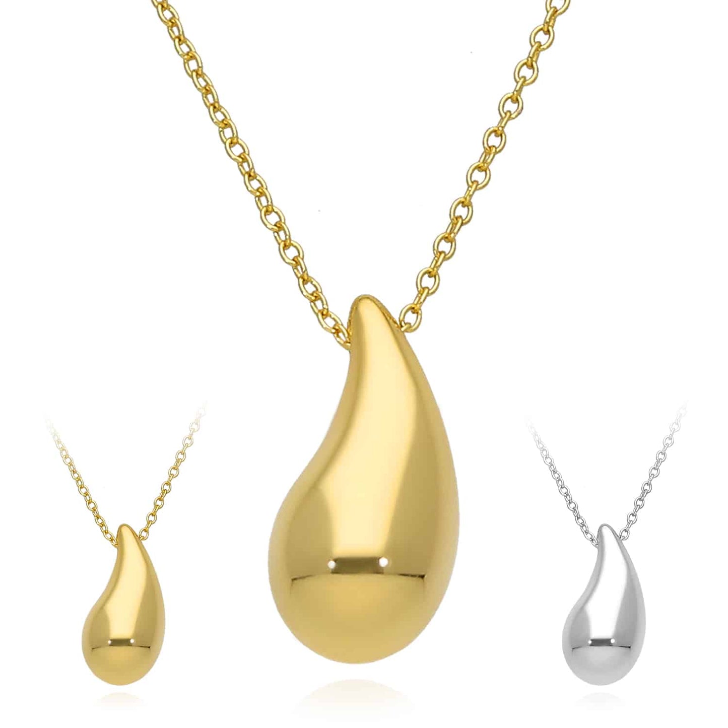 18K Gold Over Sterling Silver Teardrop Adjustable 16"-18" Necklace