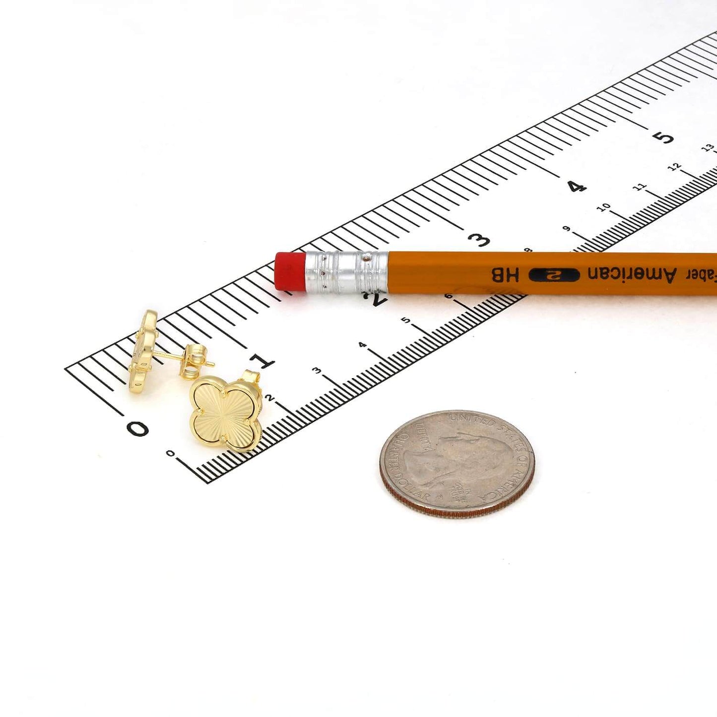 18K Gold Over Sterling Silver Diamond-Cut Clover Leaf Stud Earrings 12mm