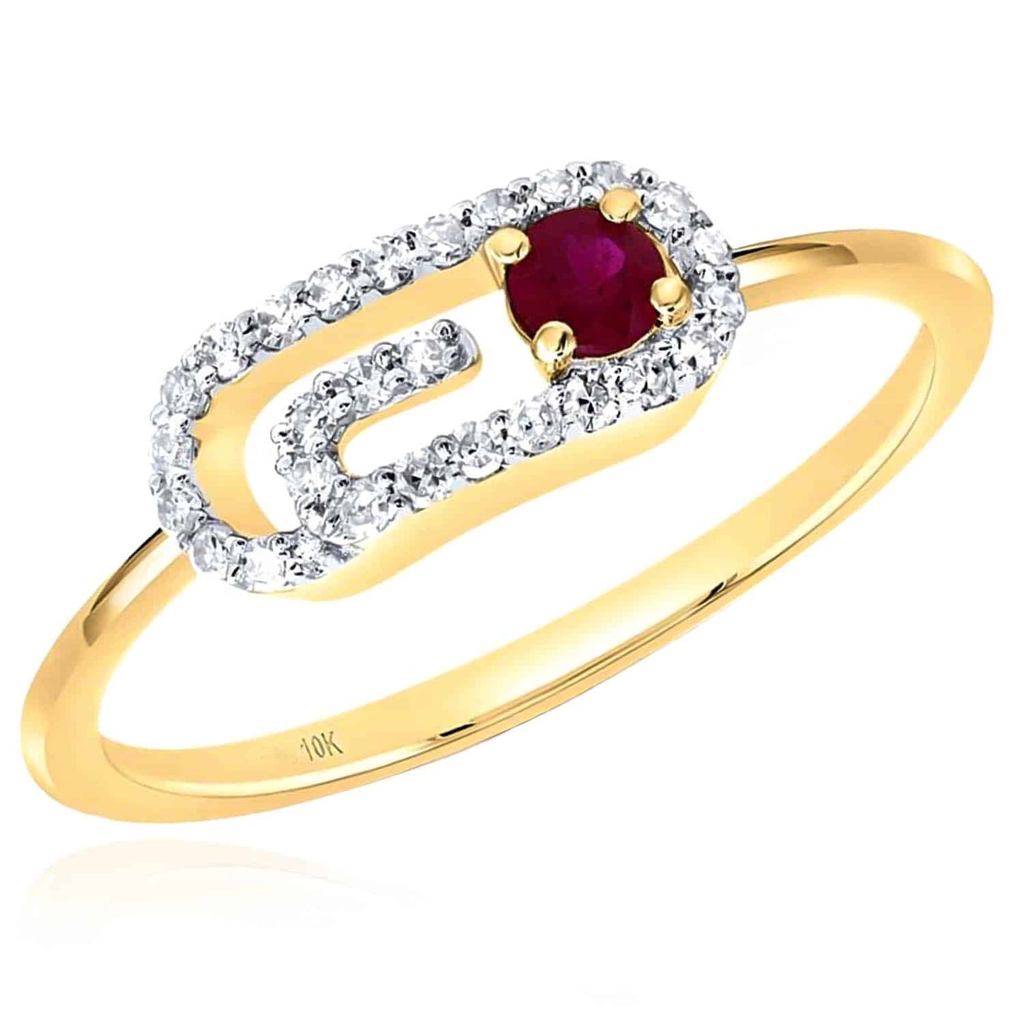 0.27CTW Real Diamond Natural Red Ruby 10K Real Gold Paperclip Cocktail Ring