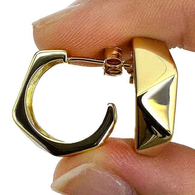 18K Gold Over Sterling Silver Faceted Geometric Hoop Earrings 18mm