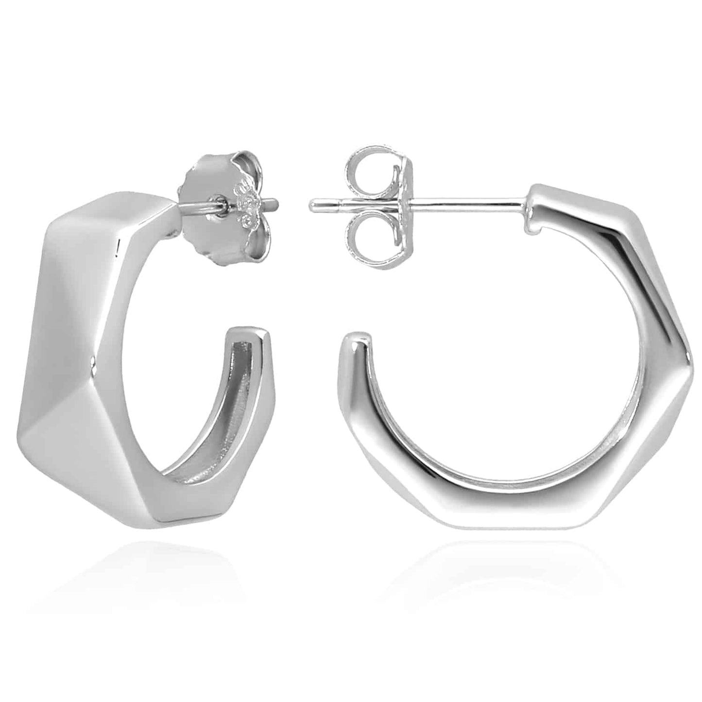 18K Gold Over Sterling Silver Faceted Geometric Hoop Earrings 18mm