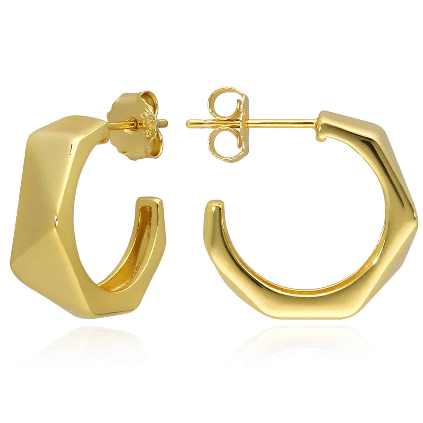18K Gold Over Sterling Silver Faceted Geometric Hoop Earrings 18mm