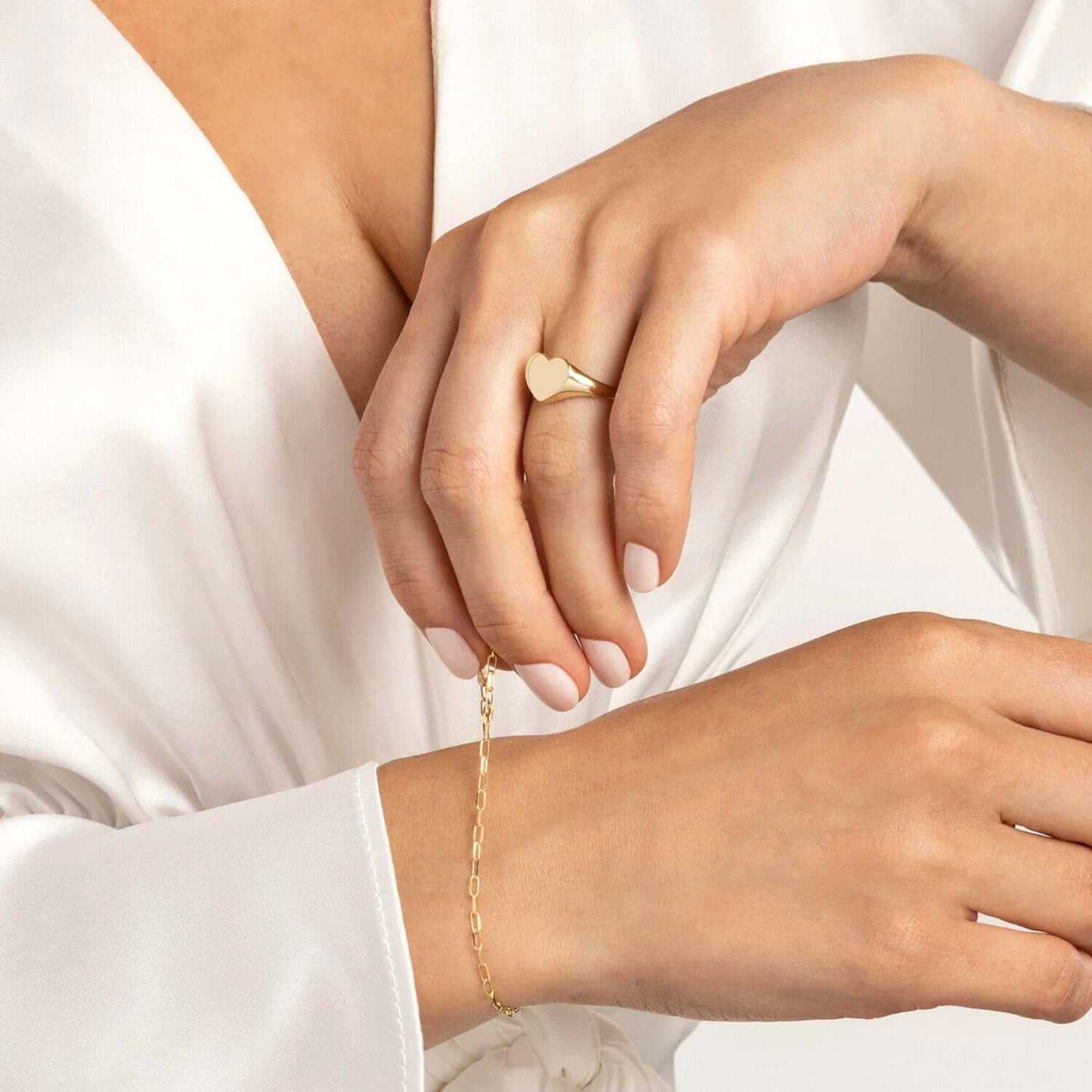 14K Real Gold Sculpted Heart Signet Ring