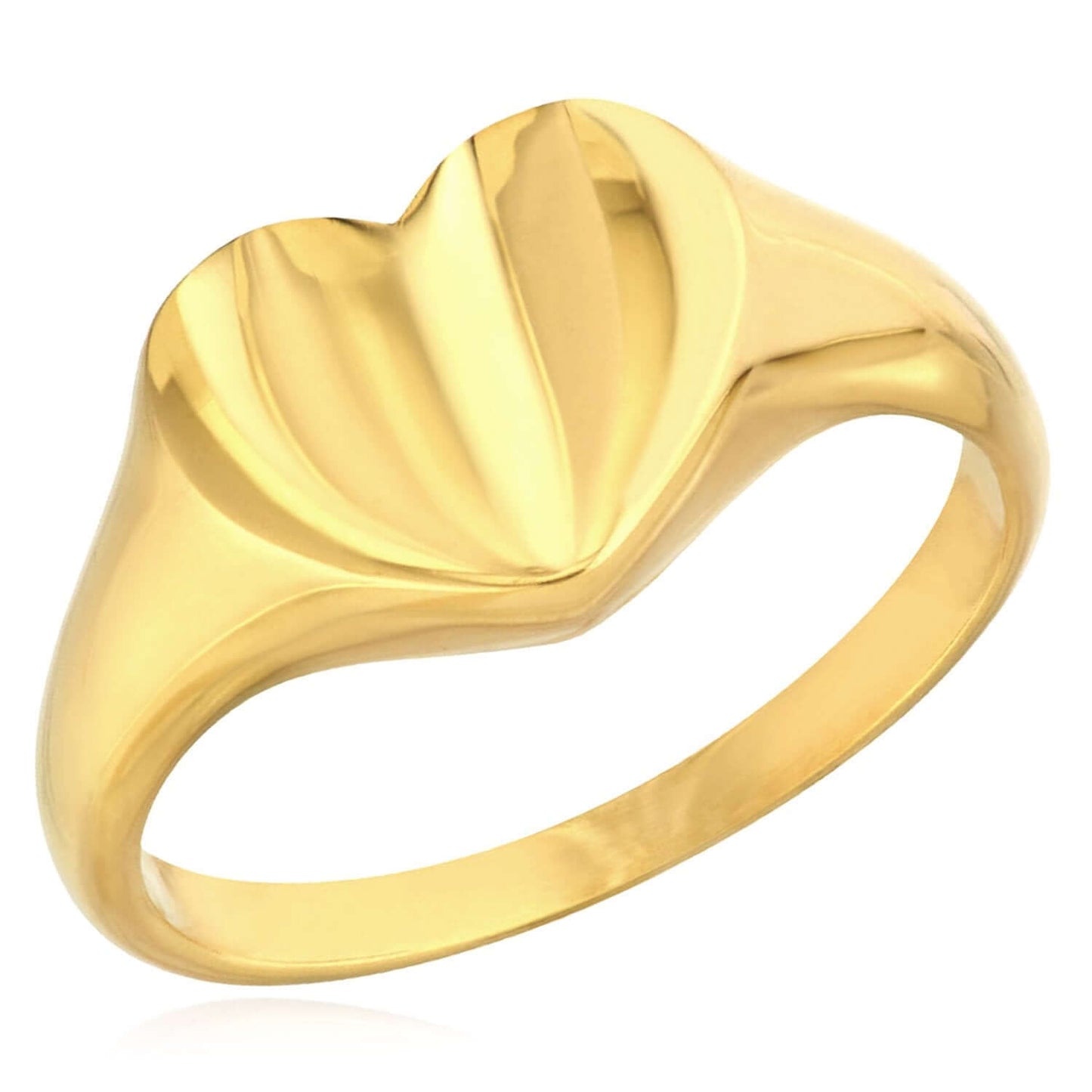 14K Real Gold Sculpted Heart Signet Ring
