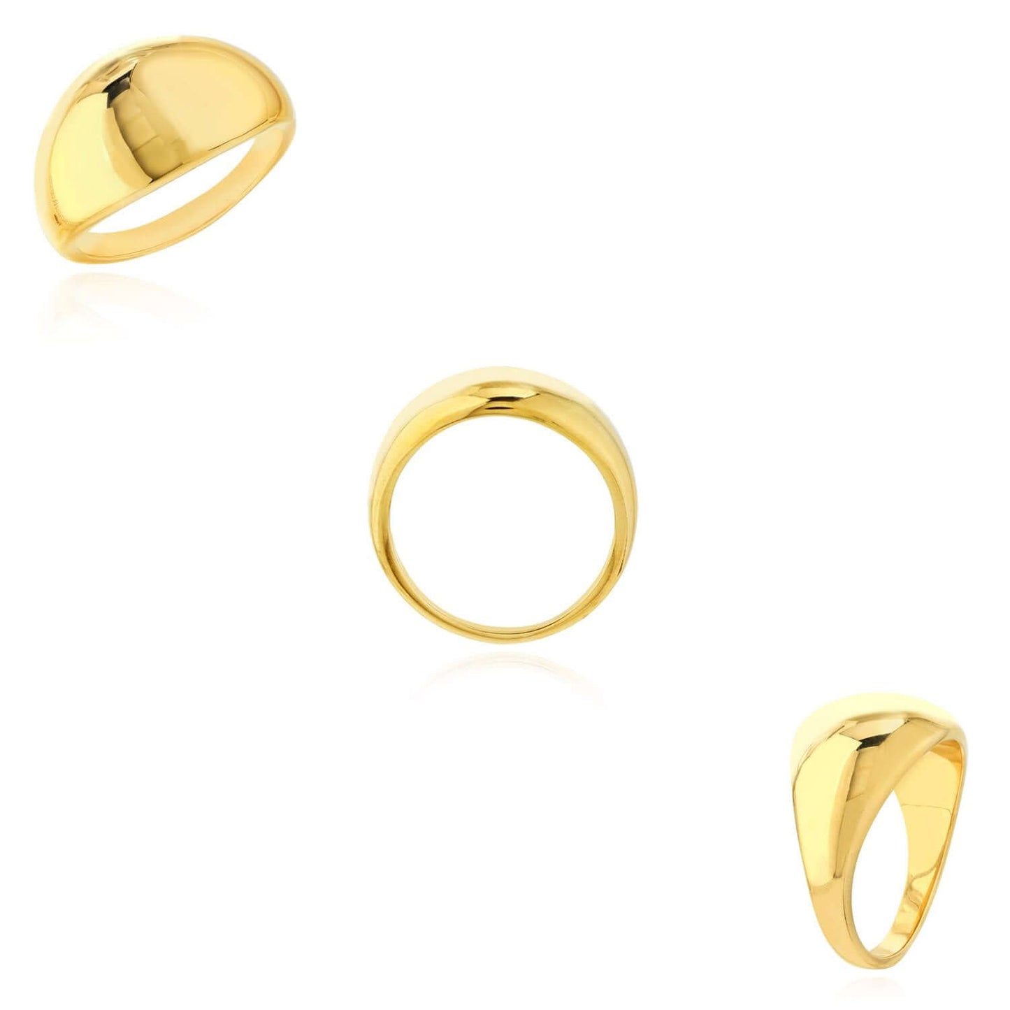 14K Real Gold Signet Oval Band Dome Ring