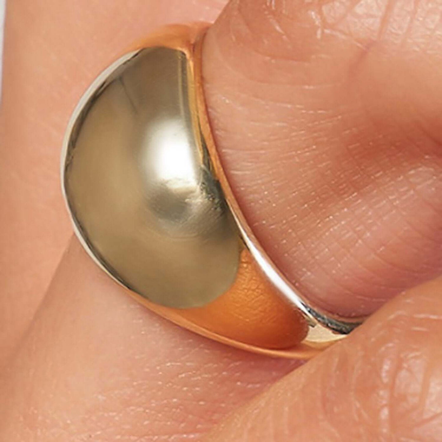 14K Real Gold Signet Oval Band Dome Ring