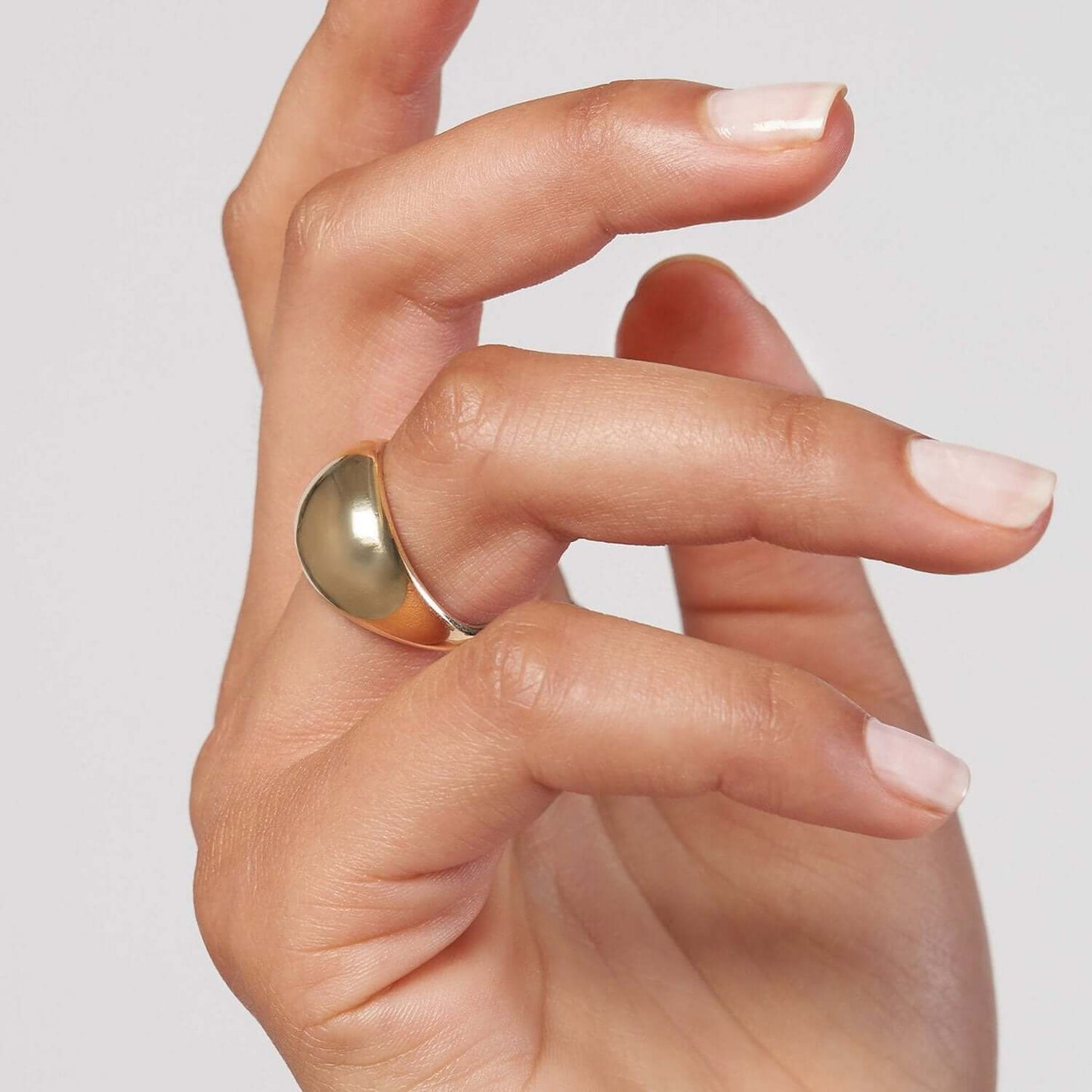 14K Real Gold Signet Oval Band Dome Ring