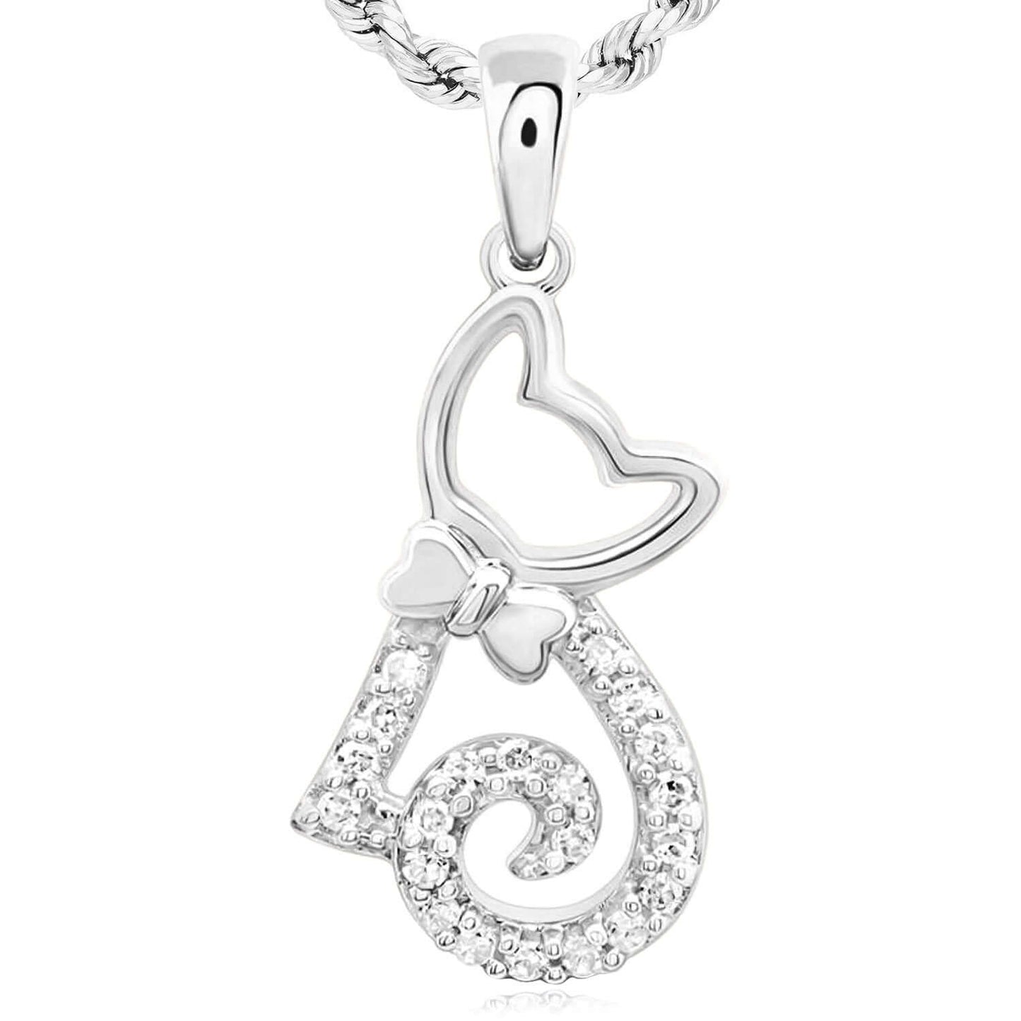 0.10CTW Real Diamond 10K Real Gold Yellow White Bowtie Cat Pendant 0.6"
