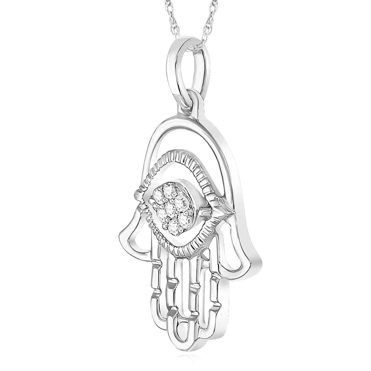 0.05CTW Real Diamond 10K Real Gold Yellow White Hamsa Eye Pendant 0.94"