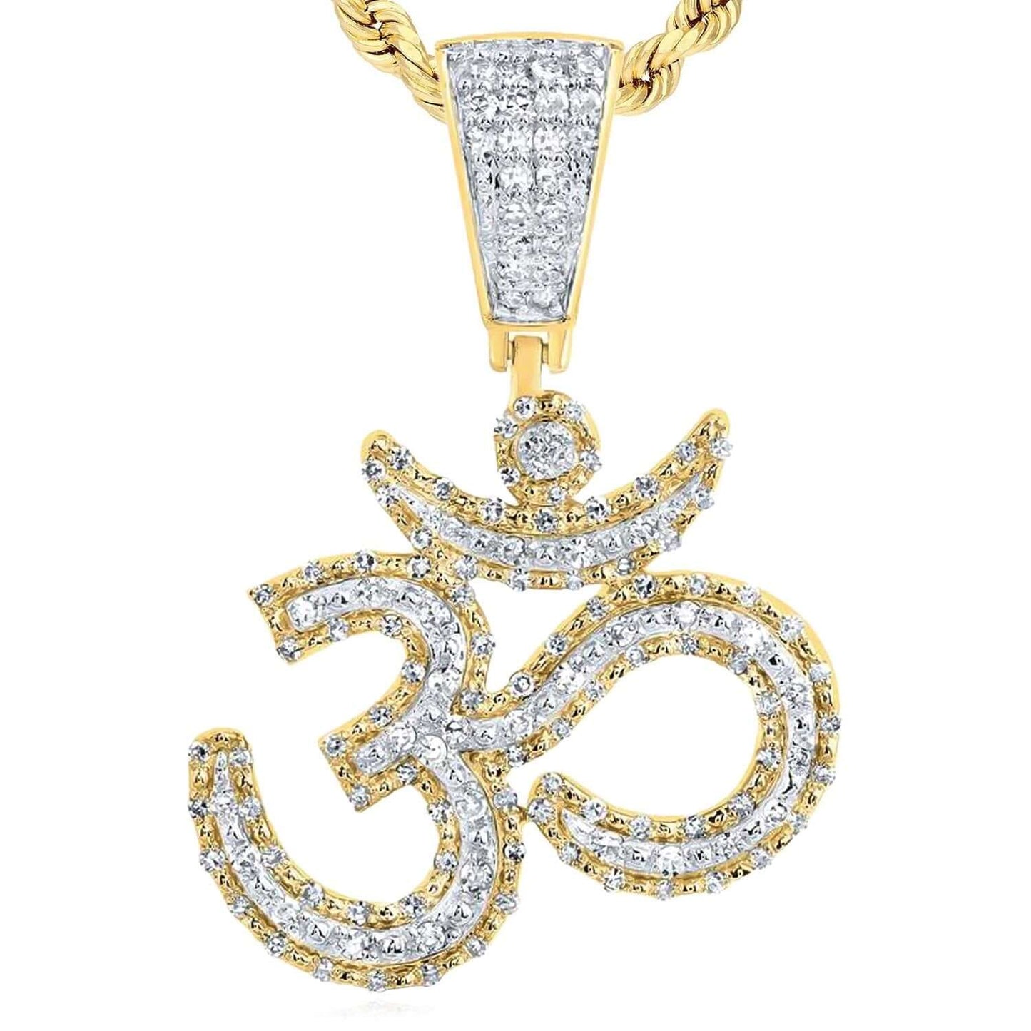 0.35CTW Real Diamond 10K Real Gold Pave Om Pendant 1.3"
