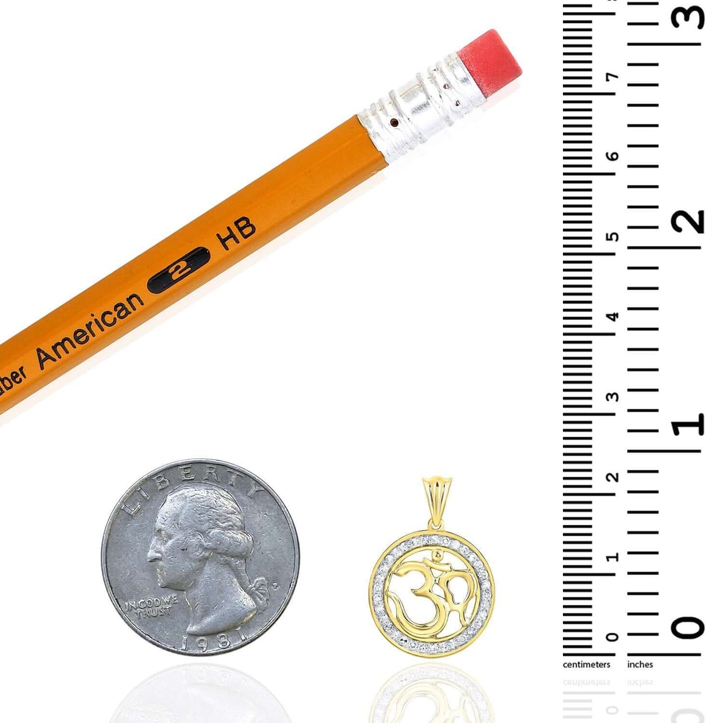 0.20CTW Real Diamond 10K Real Gold OM Round Medallion Pendant 0.88"