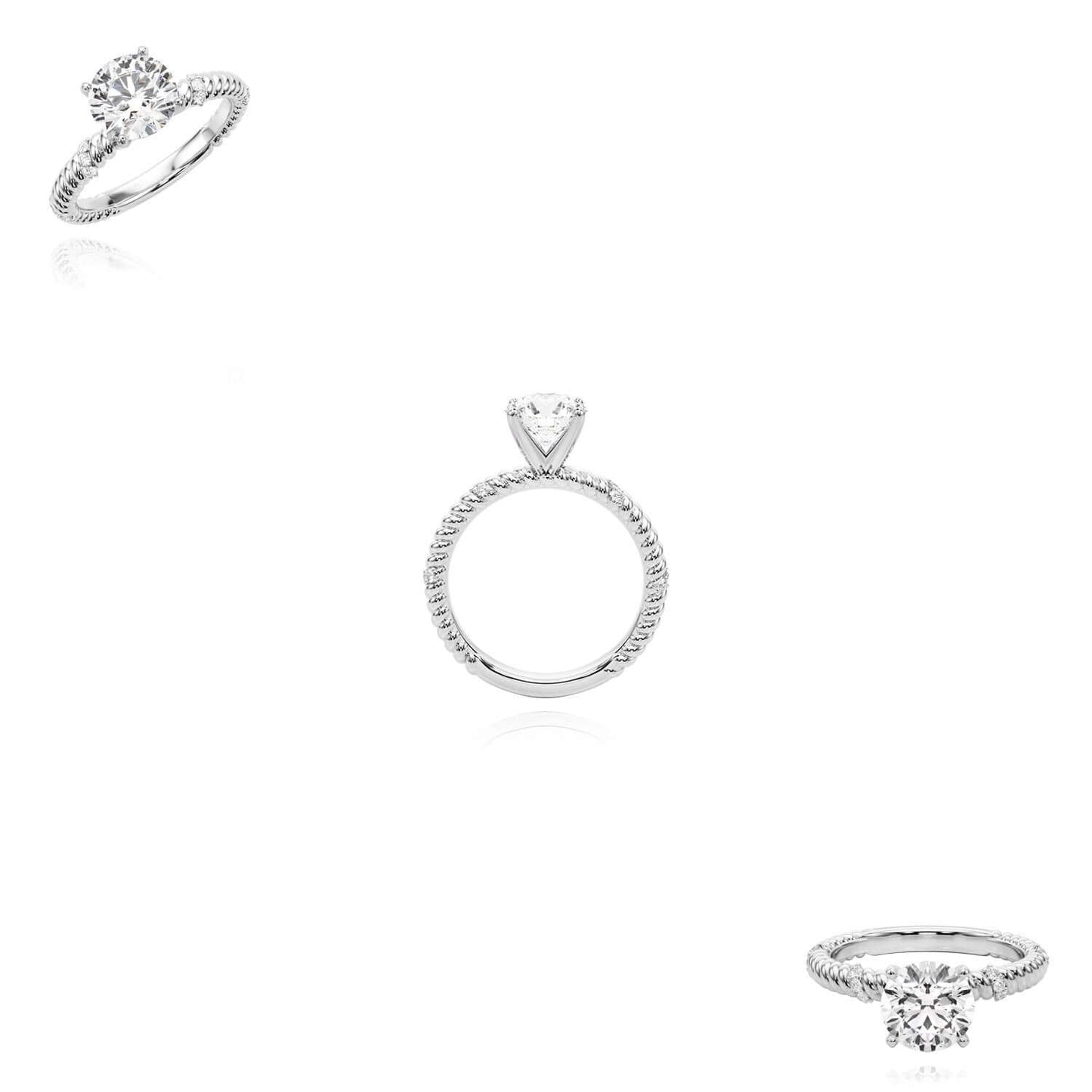 1.12CTW Lab-Grown Diamond 14K Real Gold White Rope Twist Engagement Ring