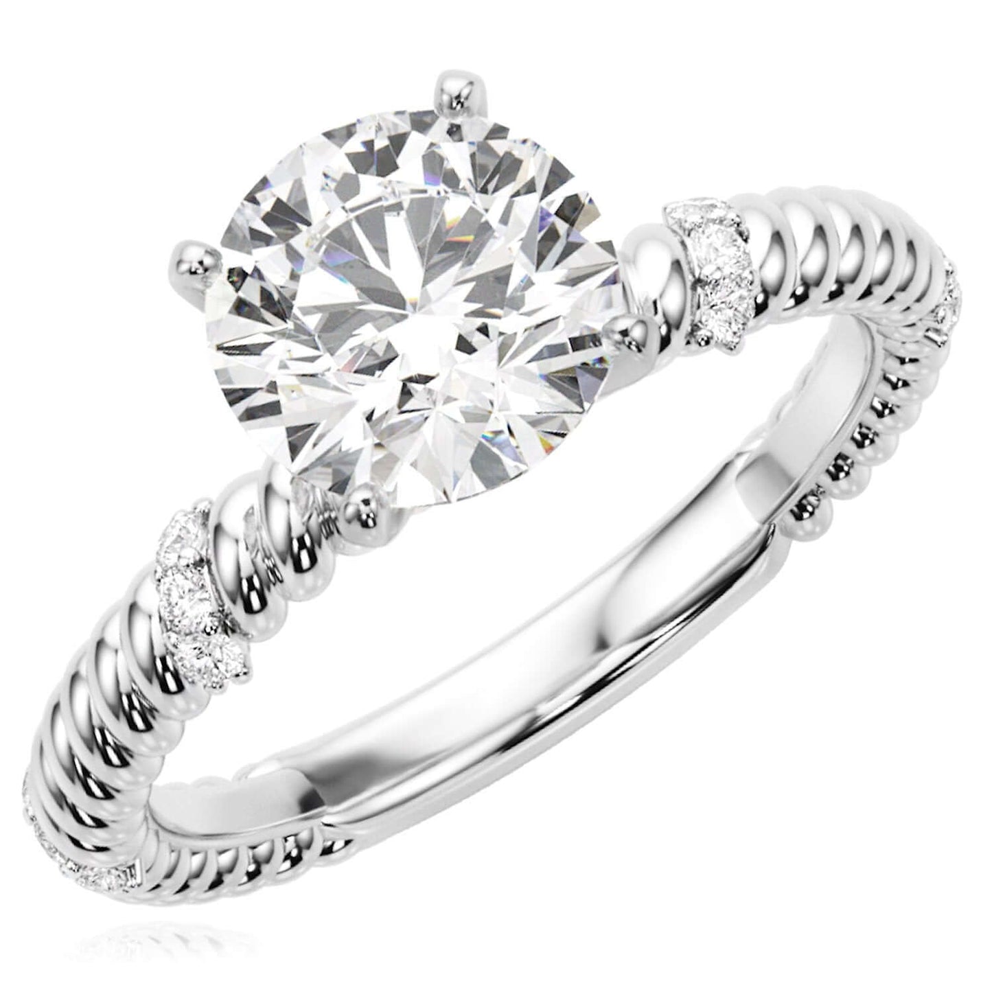 1.12CTW Lab-Grown Diamond 14K Real Gold White Rope Twist Engagement Ring