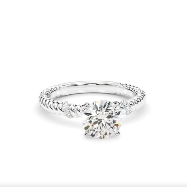 1.12CTW Lab-Grown Diamond 14K Real Gold White Rope Twist Engagement Ring