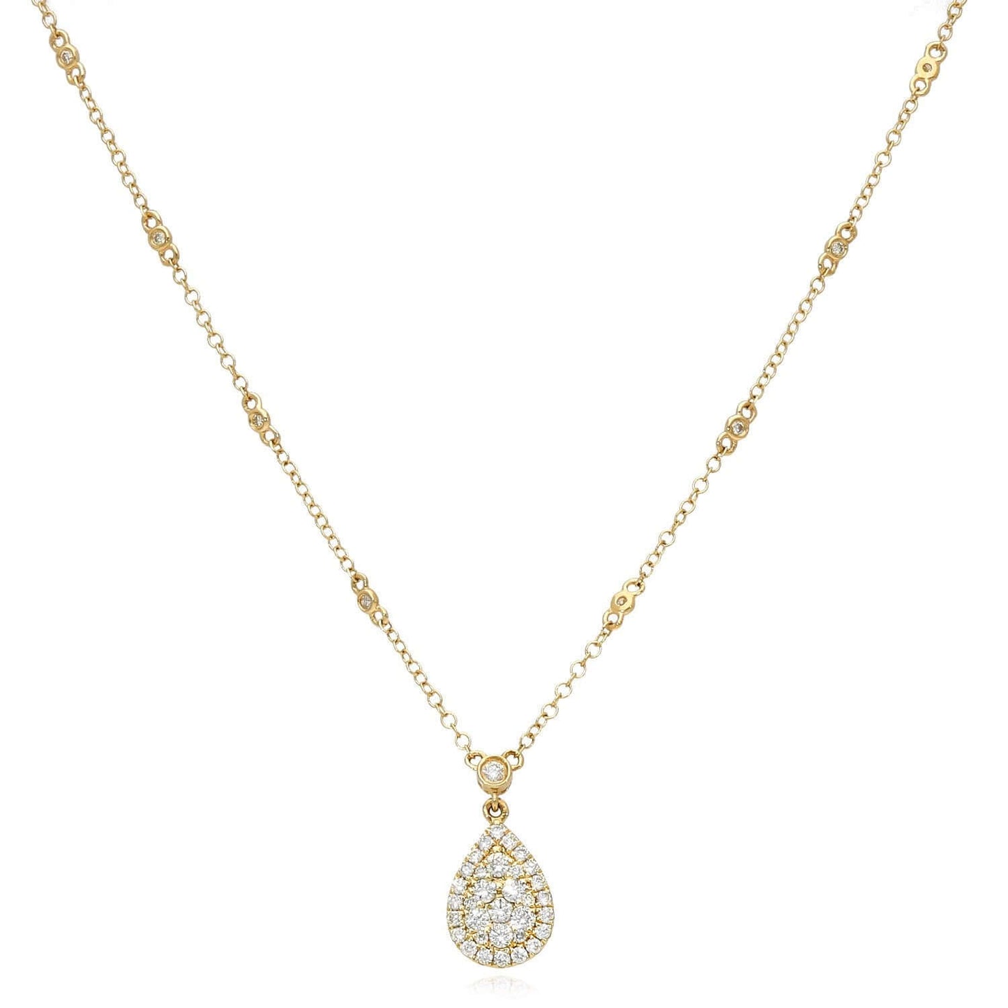 0.62CTW Natural Diamond 14K Gold Pear Adjustable 16"-18" Necklace