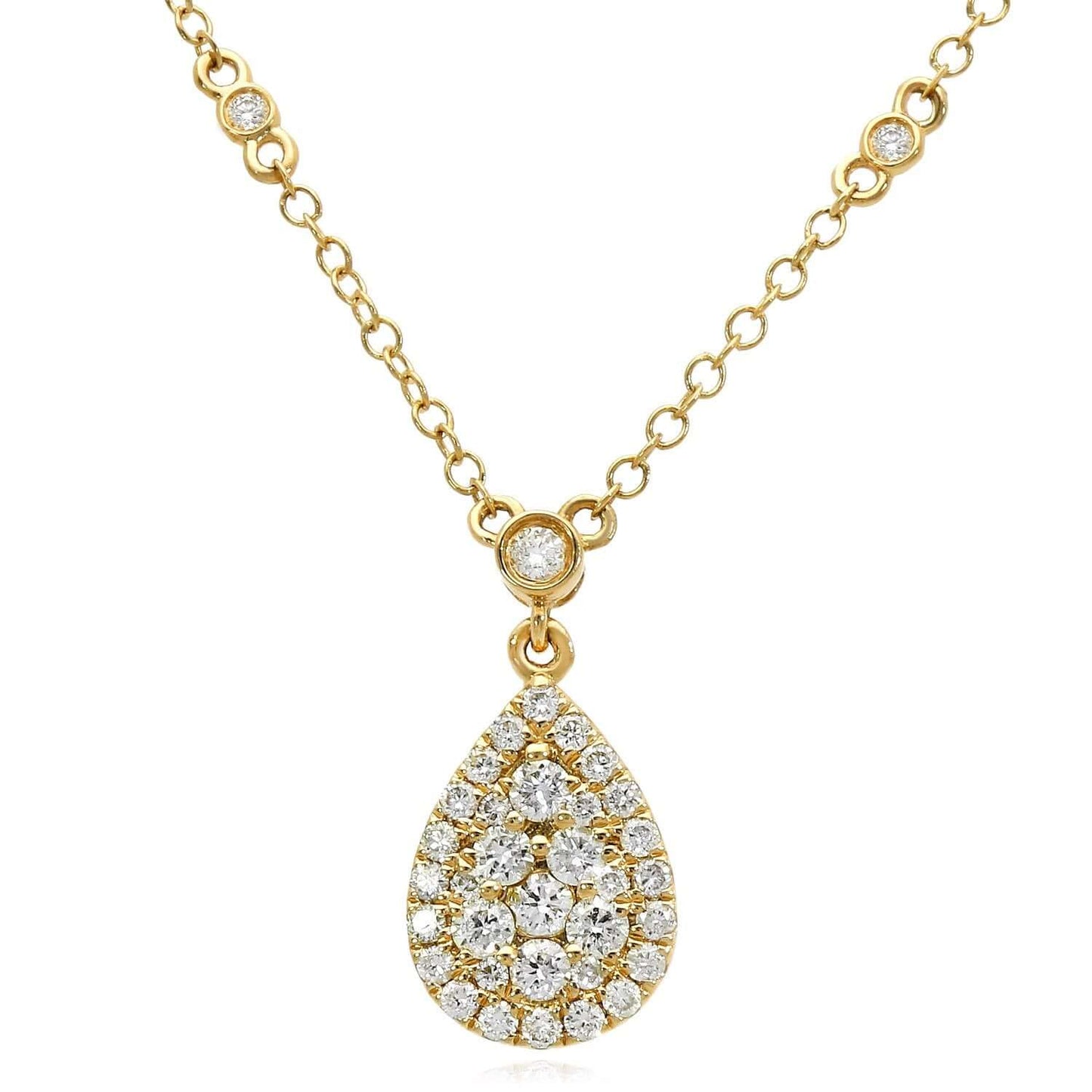 0.62CTW Natural Diamond 14K Gold Pear Adjustable 16"-18" Necklace