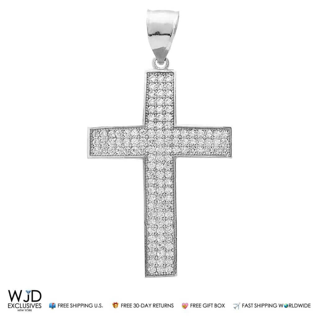 1.30Ct Round Created Diamond Cross Religious Charm Pendant 14k Solid White Gold