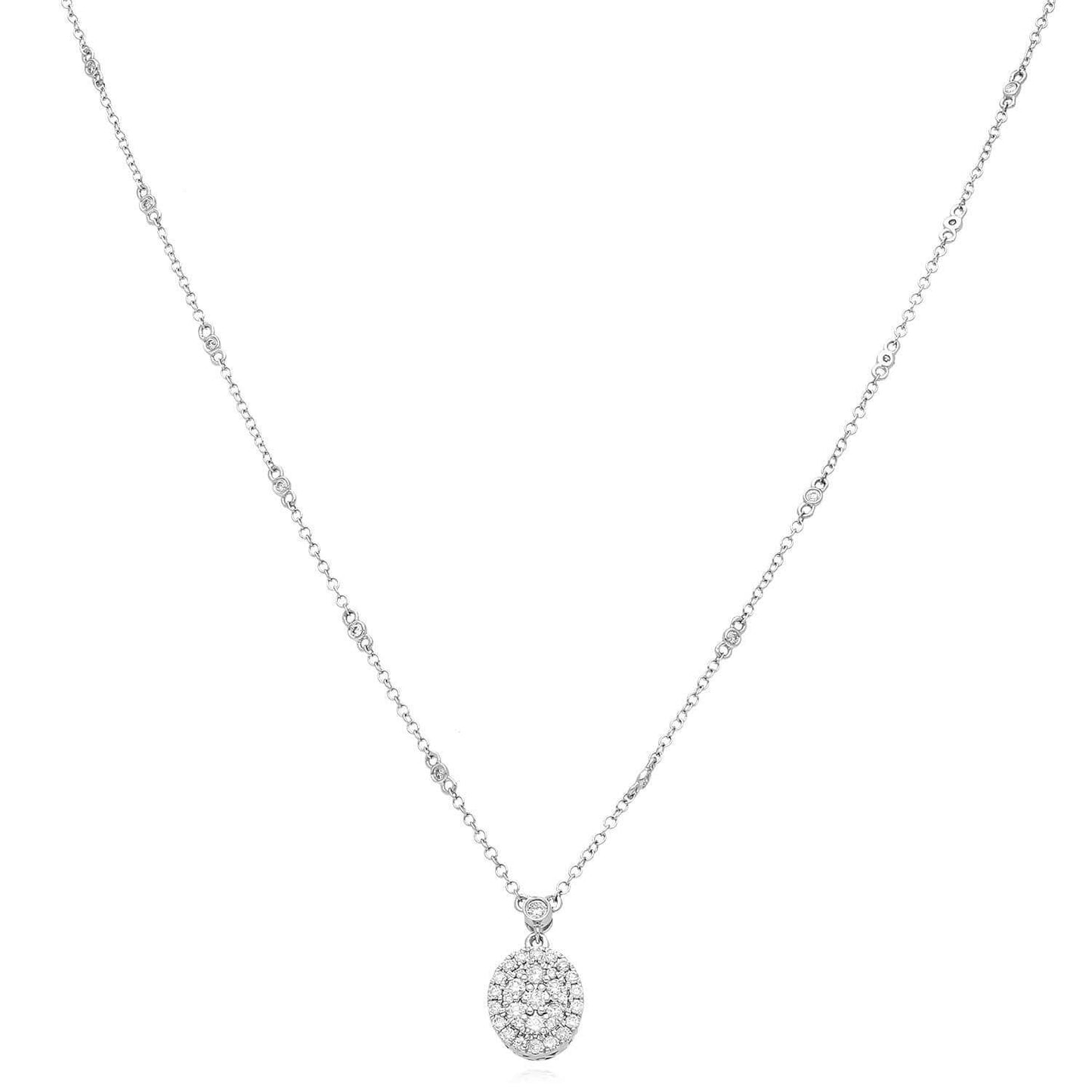 .64CTW Real Diamond 14K Real Gold White Oval Pendant Necklace 16"-18" Adjustable