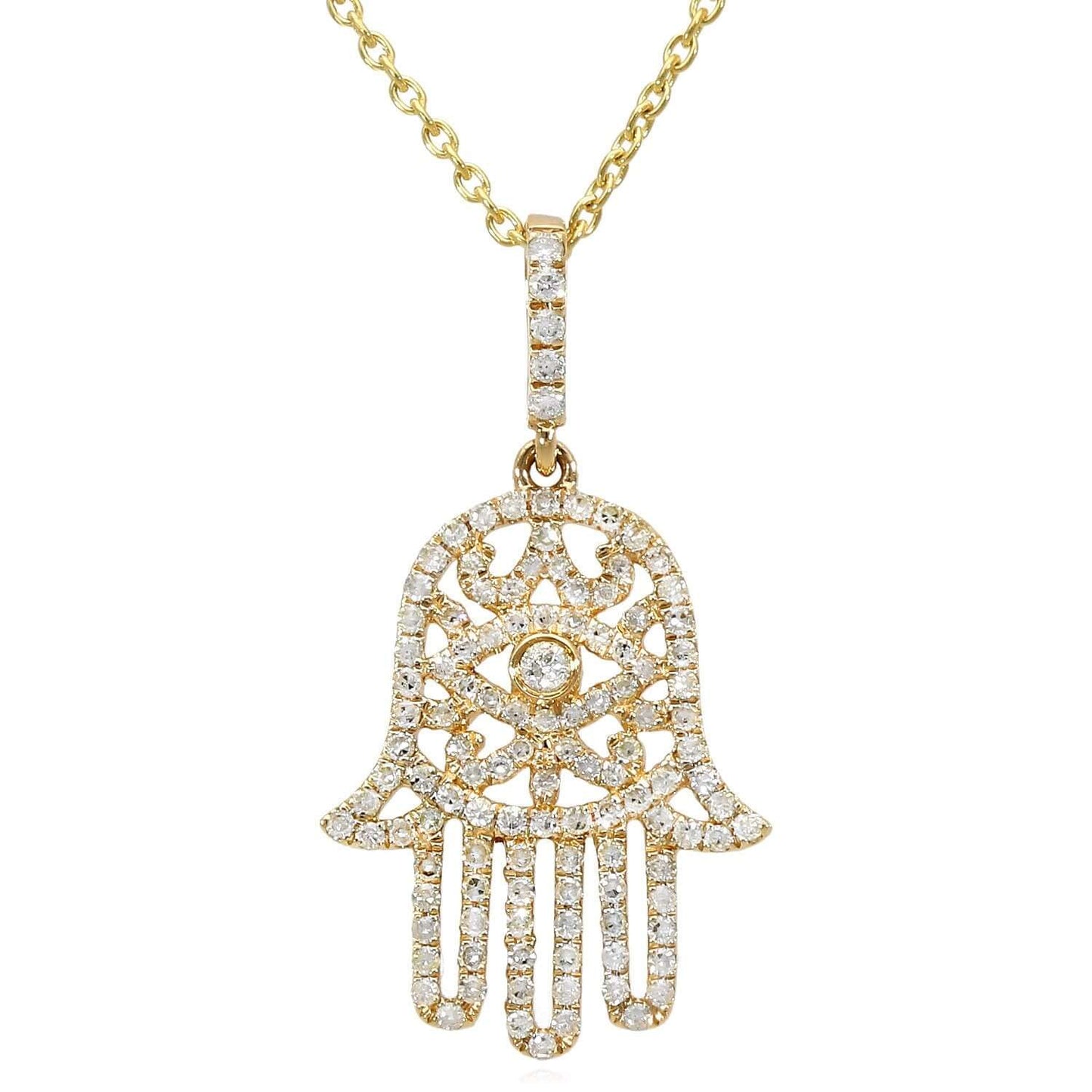 0.56CTW Real Diamond 14K Real Gold Hamsa Pendant Necklace 16"