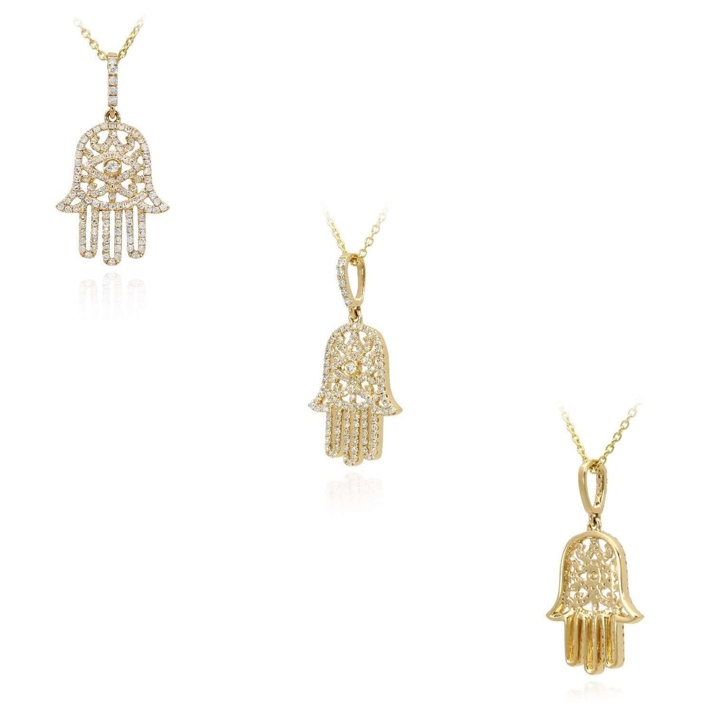 0.56CTW Real Diamond 14K Real Gold Hamsa Pendant Necklace 16"
