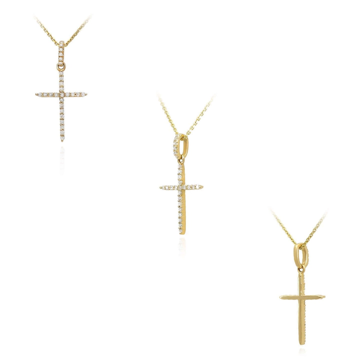 0.08CTW Real Diamond 14K Real Gold Cross Pendant Necklace 16"