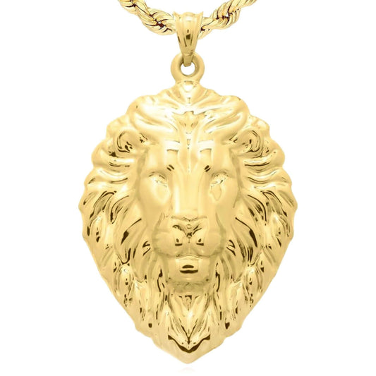 Real 14K Gold Lion Head Pendant 1.4"
